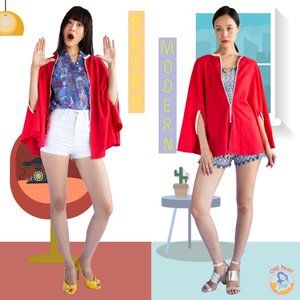 Vintage 50s shawl / Vintage red cape / Mod cap